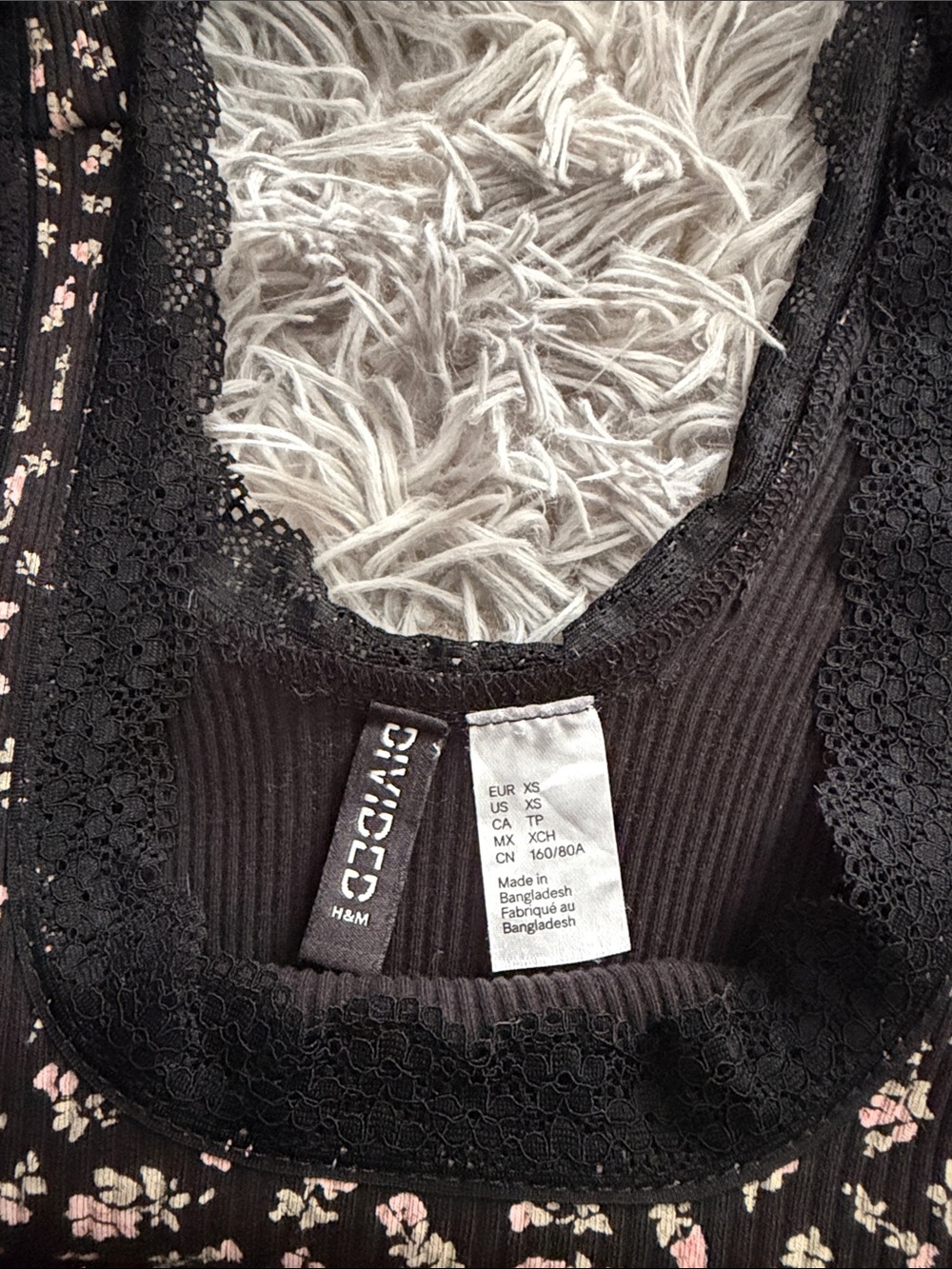 H&M Black Midi Dress with Pink Floral Print and Lace Trim - Picture 2 of 3